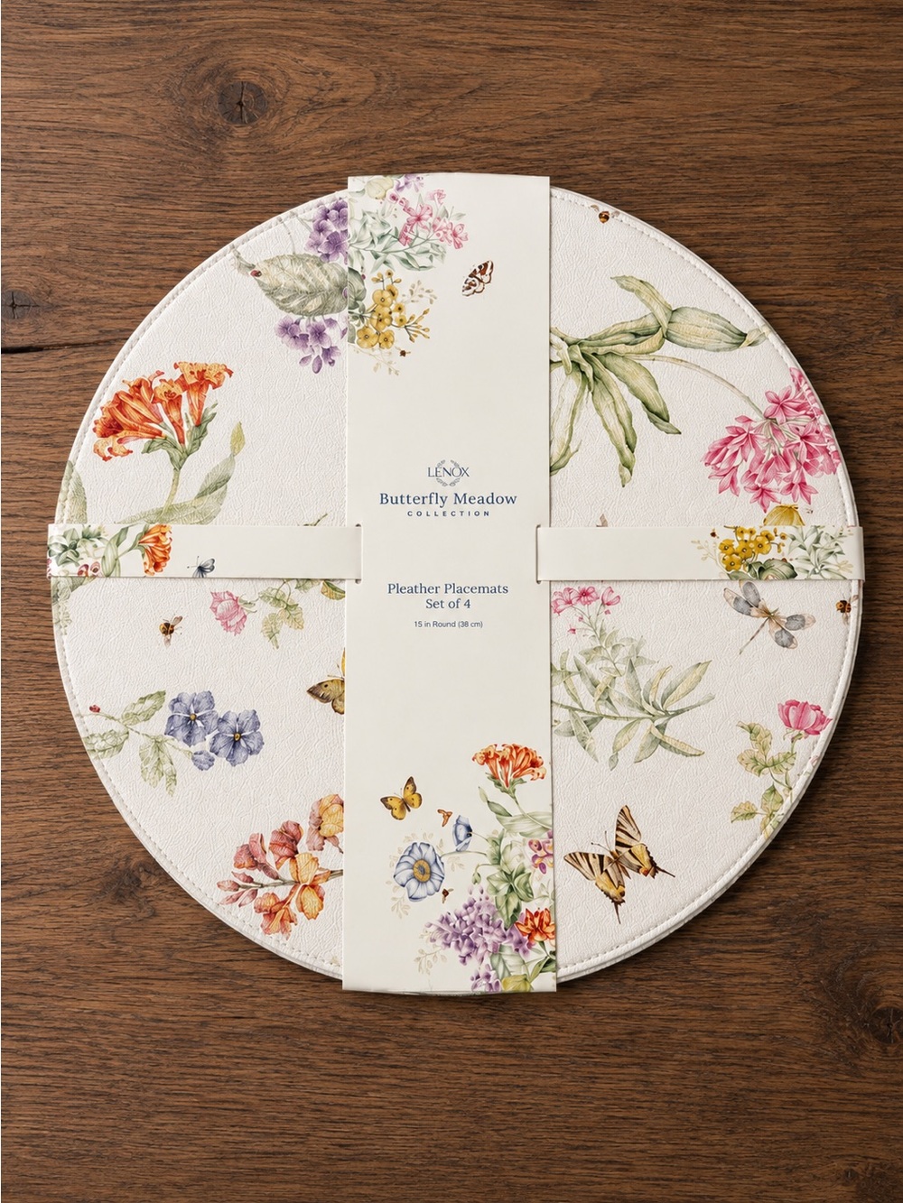 Lenox Butterfly Meadow Round Placemats | Set of 4 | Floral Pleather NWT